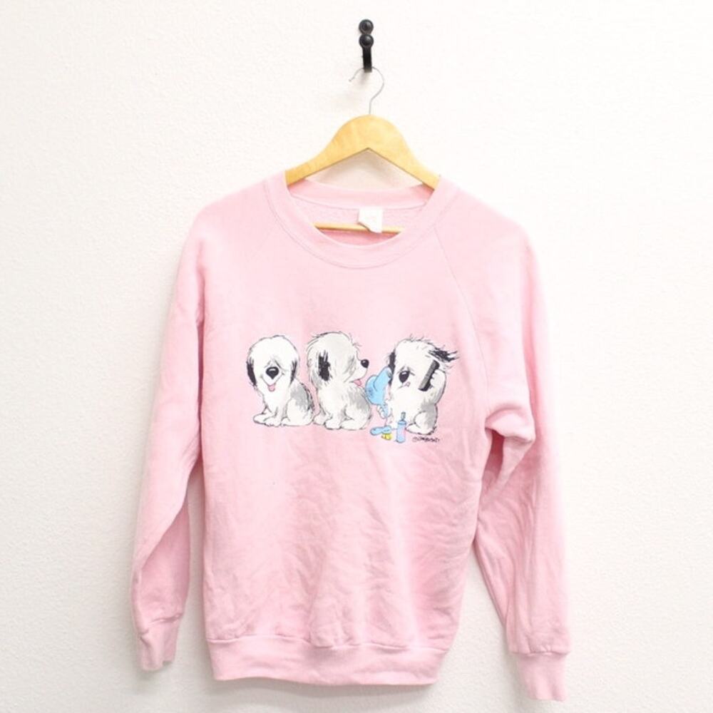 Vintage 90s Shaggy Dog Grooming Sweatshirt Women’s Medium Pink Cute Pet Top